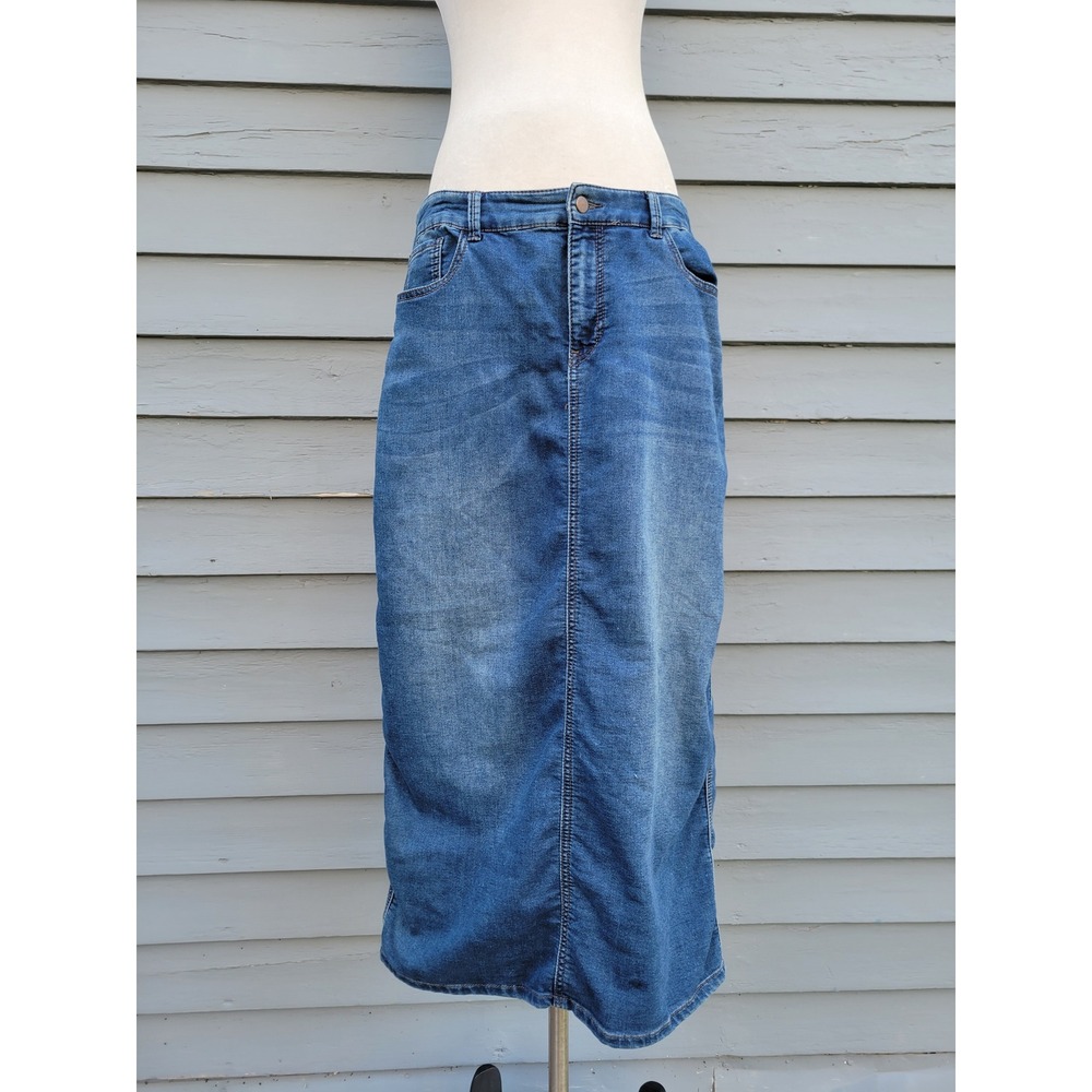 Christopher & Banks Denim Maxi Skirt Blue Vintage Y2K Embroidered Size 12‎